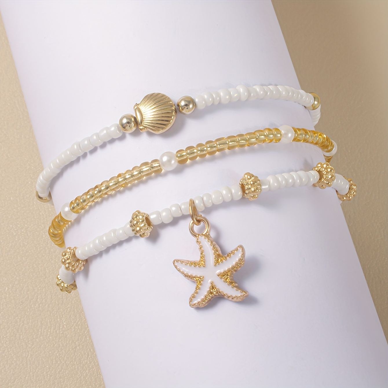 3pcs Ocean Elements Bracelet Set with Starfish and Shell Pendants